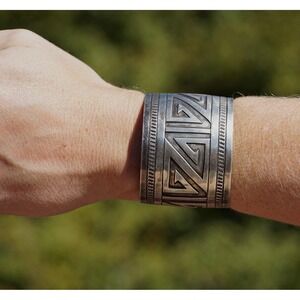 C. Bowie - Navajo Native Sterling Silver Overlay Cuff Bracelet - Large Thick 77g